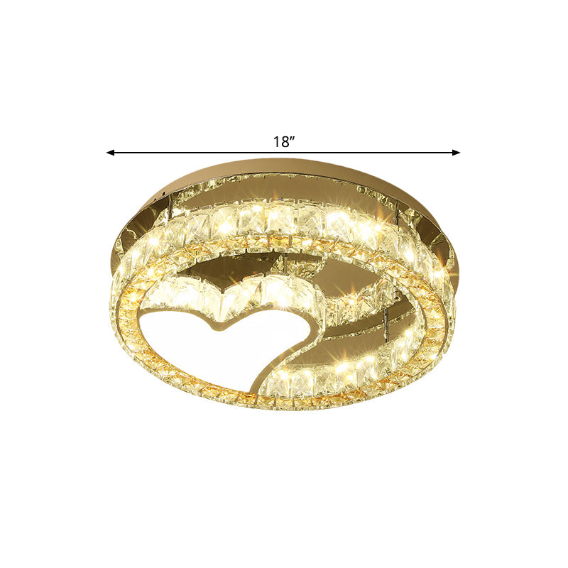 Clear Crystal Blocks Stainless-Steel Ceiling Lamp Round LED Modern Semi Flush Light with Heart Design, 18"/19.5" Wide Clearhalo 'Ceiling Lights' 'Close To Ceiling Lights' 'Close to ceiling' 'Semi-flushmount' Lighting' 1426636
