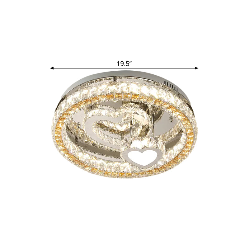 Clear Crystal Blocks Stainless-Steel Ceiling Lamp Round LED Modern Semi Flush Light with Heart Design, 18"/19.5" Wide Clearhalo 'Ceiling Lights' 'Close To Ceiling Lights' 'Close to ceiling' 'Semi-flushmount' Lighting' 1426641