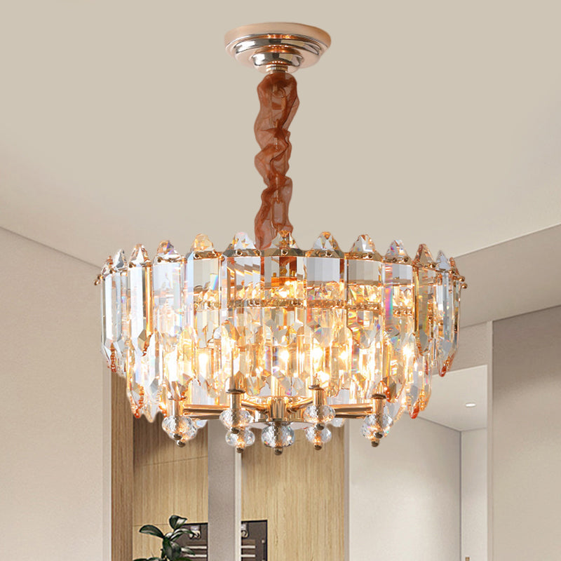 8 Bulbs Metal Frame Chandelier Light Modern Gold Clear Beveled Crystal Blocks Suspension Pendant Gold Clearhalo 'Ceiling Lights' 'Chandeliers' 'Modern Chandeliers' 'Modern' Lighting' 1426665