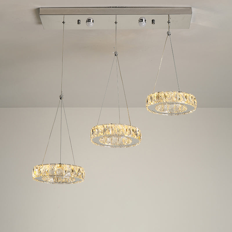 Modern 3-Ring Multi Suspension Pendant Clear Rectangular-Cut Crystals LED Plug in Swag Light in Stainless-Steel Clearhalo 'Ceiling Lights' 'Modern Pendants' 'Modern' 'Pendant Lights' 'Pendants' Lighting' 1426745