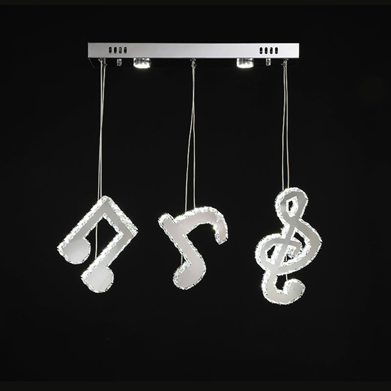 Stainless-Steel LED Swag Pendant Light Modern Clear Beveled Crystals Musical Note Suspension Lamp Clearhalo 'Ceiling Lights' 'Modern Pendants' 'Modern' 'Pendant Lights' 'Pendants' Lighting' 1426782