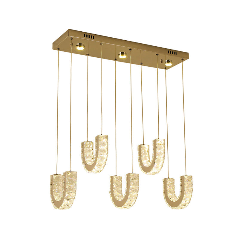 LED U-Shape Multi Pendant Modern Stainless-Steel Clear Rectangular-Cut Crystals Pendulum Lamp Clearhalo 'Ceiling Lights' 'Modern Pendants' 'Modern' 'Pendant Lights' 'Pendants' Lighting' 1426803