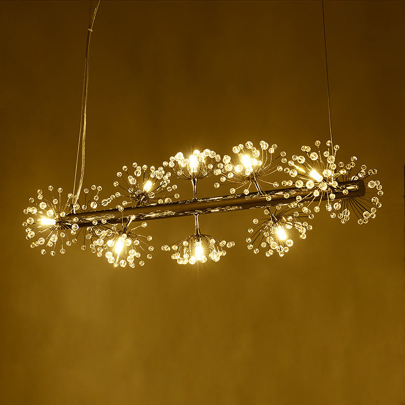 10 Heads Clear Crystals Island Lamp Contemporary Chrome Dandelion Dinning Room Pendant Lighting Clearhalo 'Ceiling Lights' 'Island Lights' Lighting' 1426866