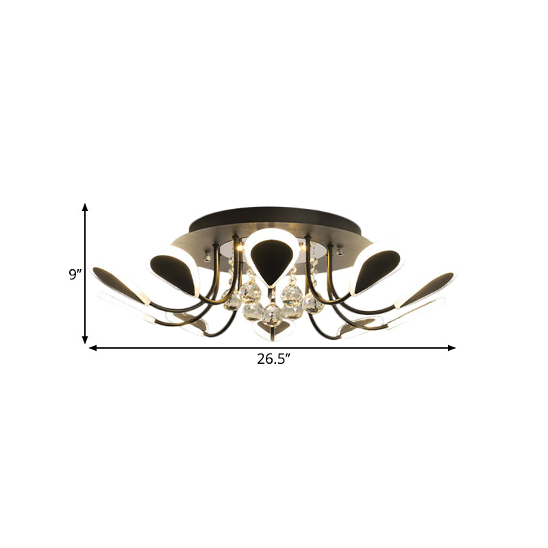 Black/White Teardrop Flushmount Modern Style Bevel Cut Glass 10/12 Bulbs Ceiling Mounted Fixture in Warm/White Light Clearhalo 'Ceiling Lights' 'Close To Ceiling Lights' 'Close to ceiling' 'Flush mount' Lighting' 1426975