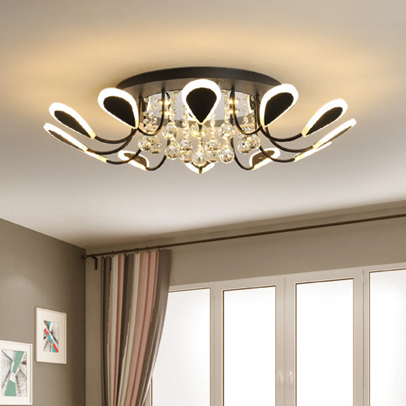 Black/White Teardrop Flushmount Modern Style Bevel Cut Glass 10/12 Bulbs Ceiling Mounted Fixture in Warm/White Light Clearhalo 'Ceiling Lights' 'Close To Ceiling Lights' 'Close to ceiling' 'Flush mount' Lighting' 1426977