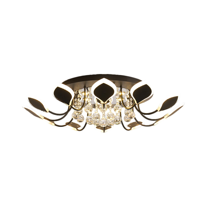 10/12 Heads Parlor Flush Mount Lamp Contemporary Black/White Ceiling Lighting with Raindrop Crystal Shade, Warm/White Light Clearhalo 'Ceiling Lights' 'Close To Ceiling Lights' 'Close to ceiling' 'Flush mount' Lighting' 1426997
