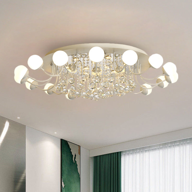 Sphere Hand-Cut Crystal Ceiling Fixture Modern 10/12-Head Black/White Flush Mount Lighting for Parlor in Warm/White Light 12 White Clearhalo 'Ceiling Lights' 'Close To Ceiling Lights' 'Close to ceiling' 'Flush mount' Lighting' 1427018
