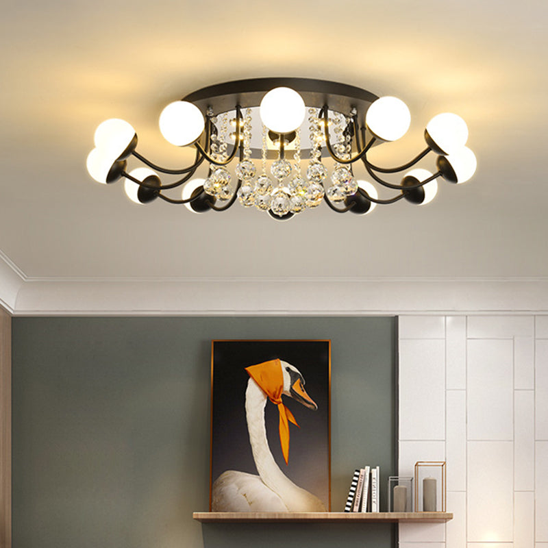 Sphere Hand-Cut Crystal Ceiling Fixture Modern 10/12-Head Black/White Flush Mount Lighting for Parlor in Warm/White Light Clearhalo 'Ceiling Lights' 'Close To Ceiling Lights' 'Close to ceiling' 'Flush mount' Lighting' 1427029