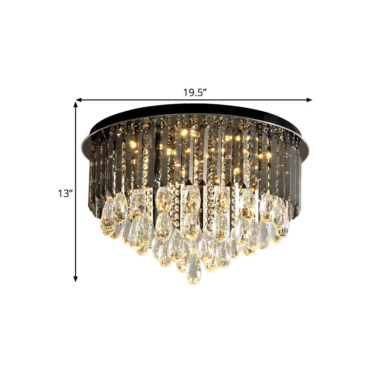 Crystal Drip Conical Flush Mount Light Modern 6/10 Heads Ceiling Lighting in Black, 19.5"/23.5" Wide Clearhalo 'Ceiling Lights' 'Close To Ceiling Lights' 'Close to ceiling' 'Flush mount' Lighting' 1427158