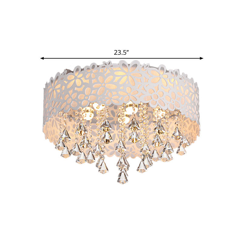 White Conical Ceiling Lamp Contemporary Crystal Drop LED Flush Mount Fixture, Remote Control Stepless Dimming/White Light Clearhalo 'Ceiling Lights' 'Close To Ceiling Lights' 'Close to ceiling' 'Flush mount' Lighting' 1427173