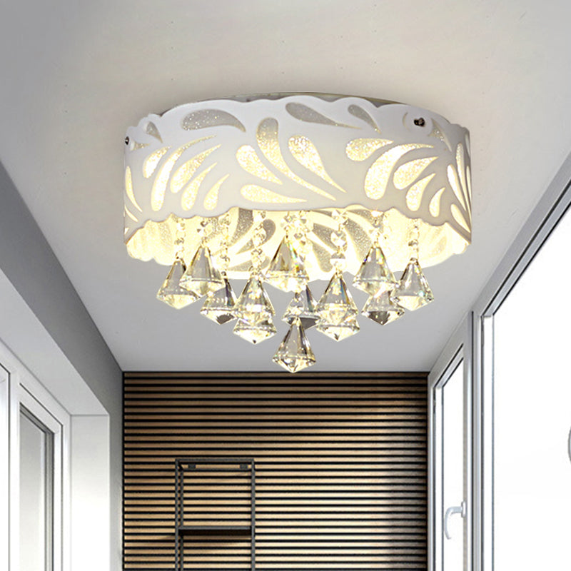 18"/23.5"/12.5" Wide Cone Flushmount Modern Clear Crystal 8/12-Bulb/LED White Ceiling Light Fixture with Drum Shade White 12.5" Clearhalo 'Ceiling Lights' 'Close To Ceiling Lights' 'Close to ceiling' 'Flush mount' Lighting' 1427183