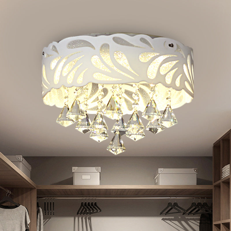 18"/23.5"/12.5" Wide Cone Flushmount Modern Clear Crystal 8/12-Bulb/LED White Ceiling Light Fixture with Drum Shade Clearhalo 'Ceiling Lights' 'Close To Ceiling Lights' 'Close to ceiling' 'Flush mount' Lighting' 1427184