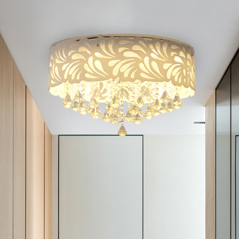 18"/23.5"/12.5" Wide Cone Flushmount Modern Clear Crystal 8/12-Bulb/LED White Ceiling Light Fixture with Drum Shade Clearhalo 'Ceiling Lights' 'Close To Ceiling Lights' 'Close to ceiling' 'Flush mount' Lighting' 1427193