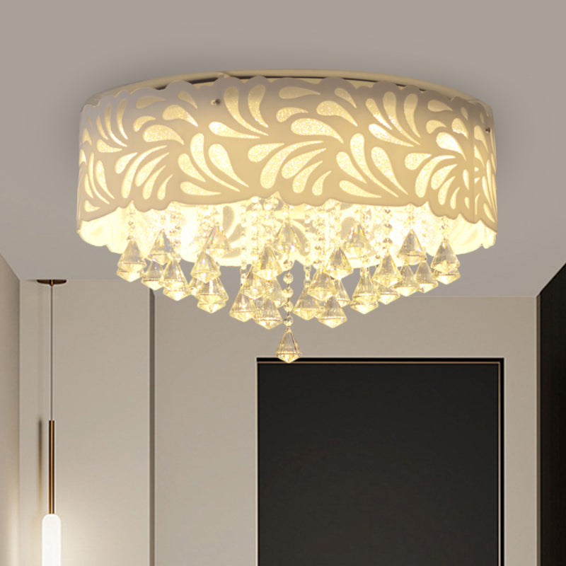 18"/23.5"/12.5" Wide Cone Flushmount Modern Clear Crystal 8/12-Bulb/LED White Ceiling Light Fixture with Drum Shade Clearhalo 'Ceiling Lights' 'Close To Ceiling Lights' 'Close to ceiling' 'Flush mount' Lighting' 1427194