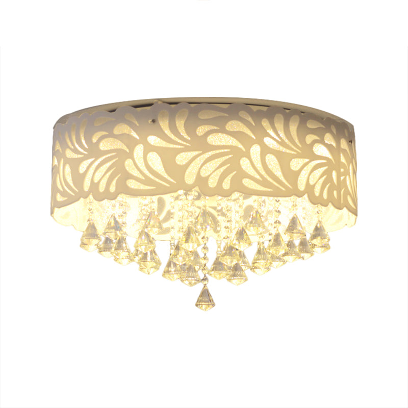 18"/23.5"/12.5" Wide Cone Flushmount Modern Clear Crystal 8/12-Bulb/LED White Ceiling Light Fixture with Drum Shade Clearhalo 'Ceiling Lights' 'Close To Ceiling Lights' 'Close to ceiling' 'Flush mount' Lighting' 1427195