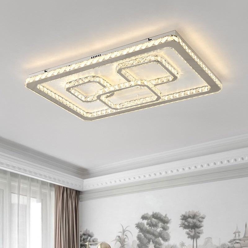 Chrome Square LED Flush Mount Lamp Modern Beveled Glass Close to Ceiling Lamp in Warm/White Light, 16.5"/20.5"/35.5" Wide Chrome 35.5" Clearhalo 'Ceiling Lights' 'Close To Ceiling Lights' 'Close to ceiling' 'Flush mount' Lighting' 1427212