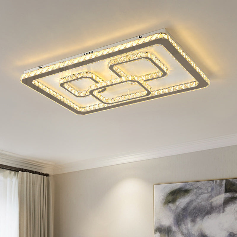Chrome Square LED Flush Mount Lamp Modern Beveled Glass Close to Ceiling Lamp in Warm/White Light, 16.5"/20.5"/35.5" Wide Clearhalo 'Ceiling Lights' 'Close To Ceiling Lights' 'Close to ceiling' 'Flush mount' Lighting' 1427213