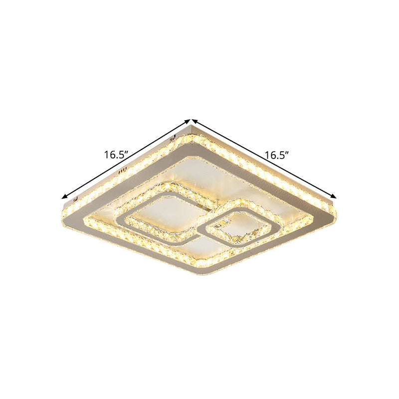 Chrome Square LED Flush Mount Lamp Modern Beveled Glass Close to Ceiling Lamp in Warm/White Light, 16.5"/20.5"/35.5" Wide Clearhalo 'Ceiling Lights' 'Close To Ceiling Lights' 'Close to ceiling' 'Flush mount' Lighting' 1427220