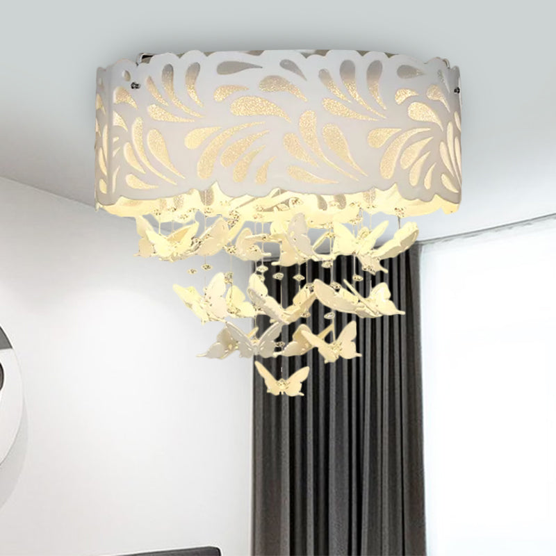 8/12-Head/LED Conical Flush Light Contemporary Crystal Drop Close to Ceiling Lighting in White, 18"/23.5"/12.5" Wide White 18" Clearhalo 'Ceiling Lights' 'Close To Ceiling Lights' 'Close to ceiling' 'Flush mount' Lighting' 1427238