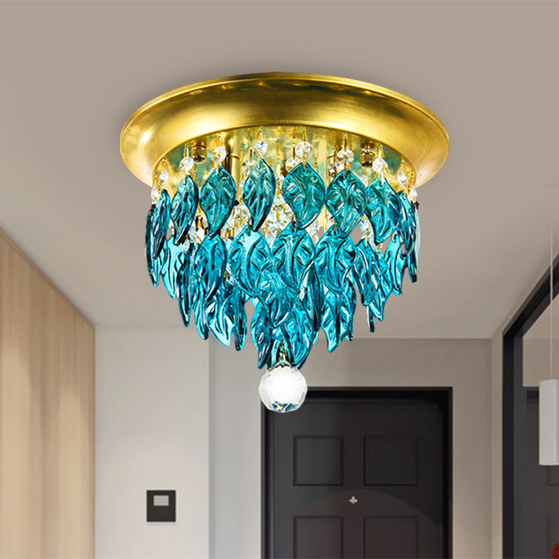 Leave Flush Mount Lamp Modern Style Clear/Clear and Blue/Lake Blue Crystal 4 Bulbs Sleeping Room Ceiling Light in Gold Lake Blue Clearhalo 'Ceiling Lights' 'Close To Ceiling Lights' 'Close to ceiling' 'Flush mount' Lighting' 1427268