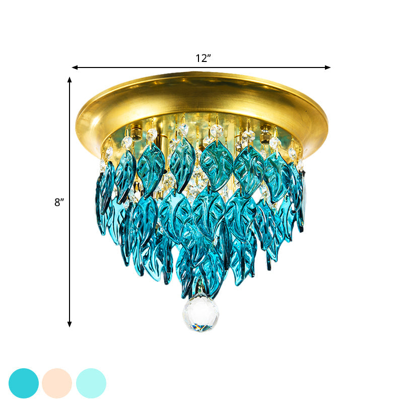 Leave Flush Mount Lamp Modern Style Clear/Clear and Blue/Lake Blue Crystal 4 Bulbs Sleeping Room Ceiling Light in Gold Clearhalo 'Ceiling Lights' 'Close To Ceiling Lights' 'Close to ceiling' 'Flush mount' Lighting' 1427271