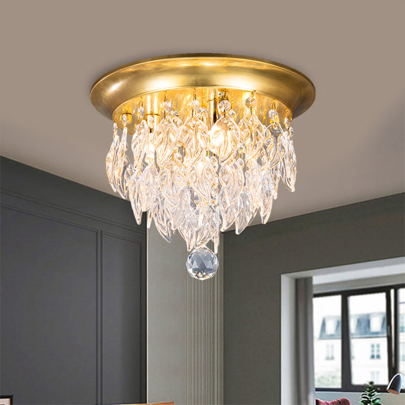 Leave Flush Mount Lamp Modern Style Clear/Clear and Blue/Lake Blue Crystal 4 Bulbs Sleeping Room Ceiling Light in Gold Clearhalo 'Ceiling Lights' 'Close To Ceiling Lights' 'Close to ceiling' 'Flush mount' Lighting' 1427273
