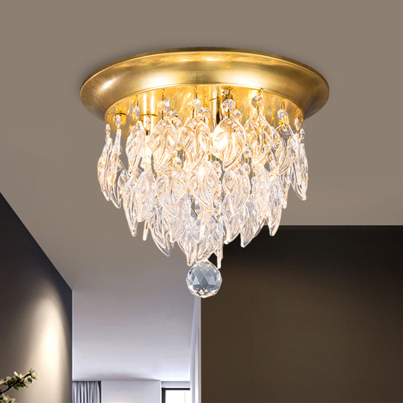 Leave Flush Mount Lamp Modern Style Clear/Clear and Blue/Lake Blue Crystal 4 Bulbs Sleeping Room Ceiling Light in Gold Clearhalo 'Ceiling Lights' 'Close To Ceiling Lights' 'Close to ceiling' 'Flush mount' Lighting' 1427274