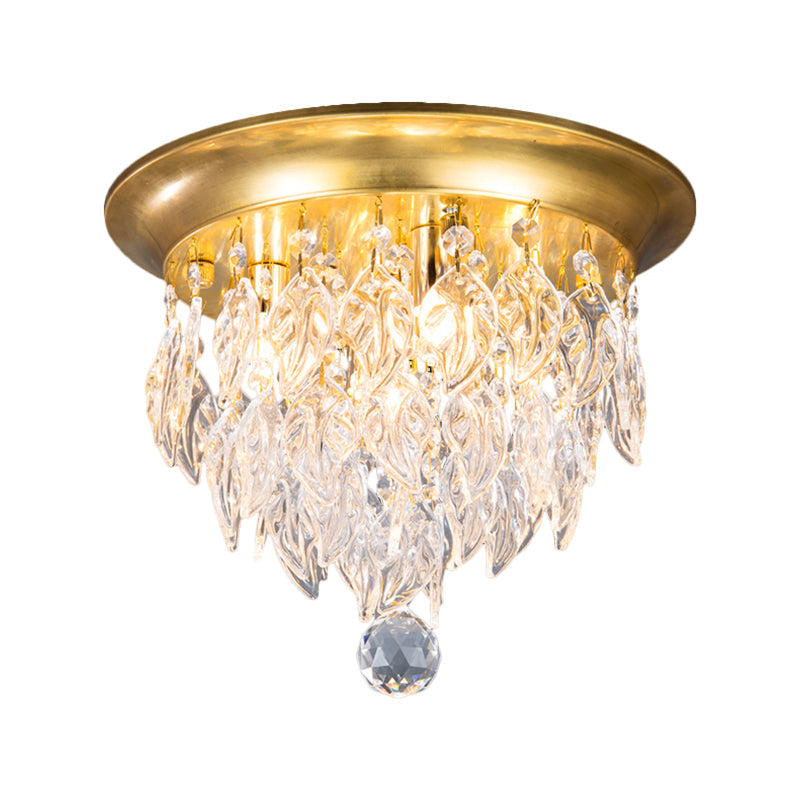 Leave Flush Mount Lamp Modern Style Clear/Clear and Blue/Lake Blue Crystal 4 Bulbs Sleeping Room Ceiling Light in Gold Clearhalo 'Ceiling Lights' 'Close To Ceiling Lights' 'Close to ceiling' 'Flush mount' Lighting' 1427275