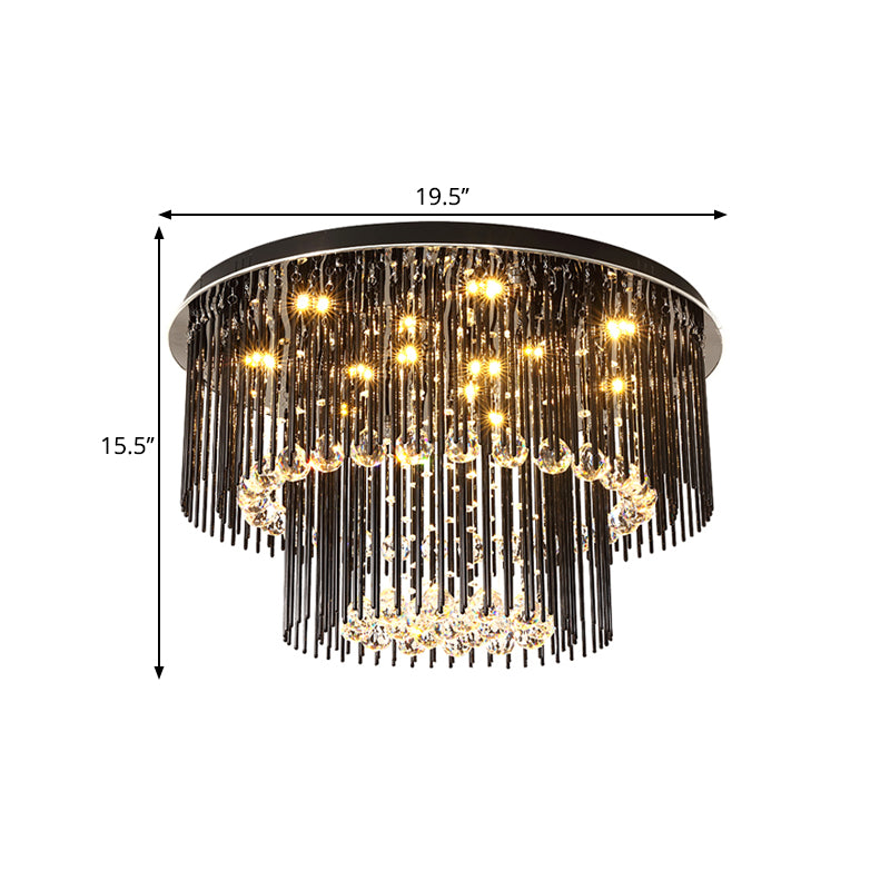 Modern Dual-Tiered Ceiling Flush Crystal Orbs LED Parlor Flush Mount Light Fixture in Black, 19.5"/23.5" Wide Clearhalo 'Ceiling Lights' 'Close To Ceiling Lights' 'Close to ceiling' 'Flush mount' Lighting' 1427340
