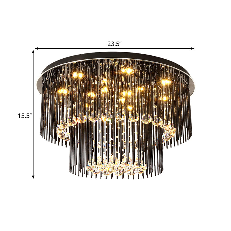 Modern Dual-Tiered Ceiling Flush Crystal Orbs LED Parlor Flush Mount Light Fixture in Black, 19.5"/23.5" Wide Clearhalo 'Ceiling Lights' 'Close To Ceiling Lights' 'Close to ceiling' 'Flush mount' Lighting' 1427341
