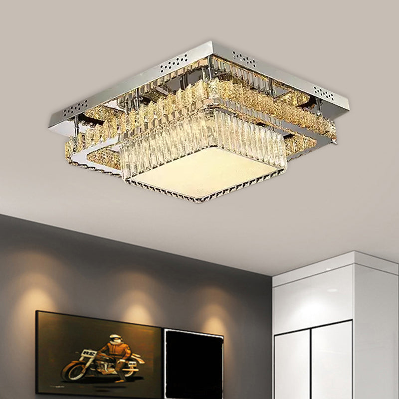Chrome Round/Square Ceiling Lighting Contemporary Crystal Block LED Flush-Mount Light Fixture Clearhalo 'Ceiling Lights' 'Close To Ceiling Lights' 'Close to ceiling' 'Flush mount' Lighting' 1427396