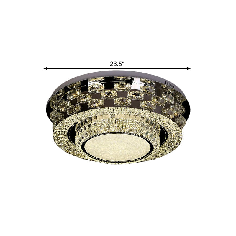 Chrome Round/Square Ceiling Lighting Contemporary Crystal Block LED Flush-Mount Light Fixture Clearhalo 'Ceiling Lights' 'Close To Ceiling Lights' 'Close to ceiling' 'Flush mount' Lighting' 1427403