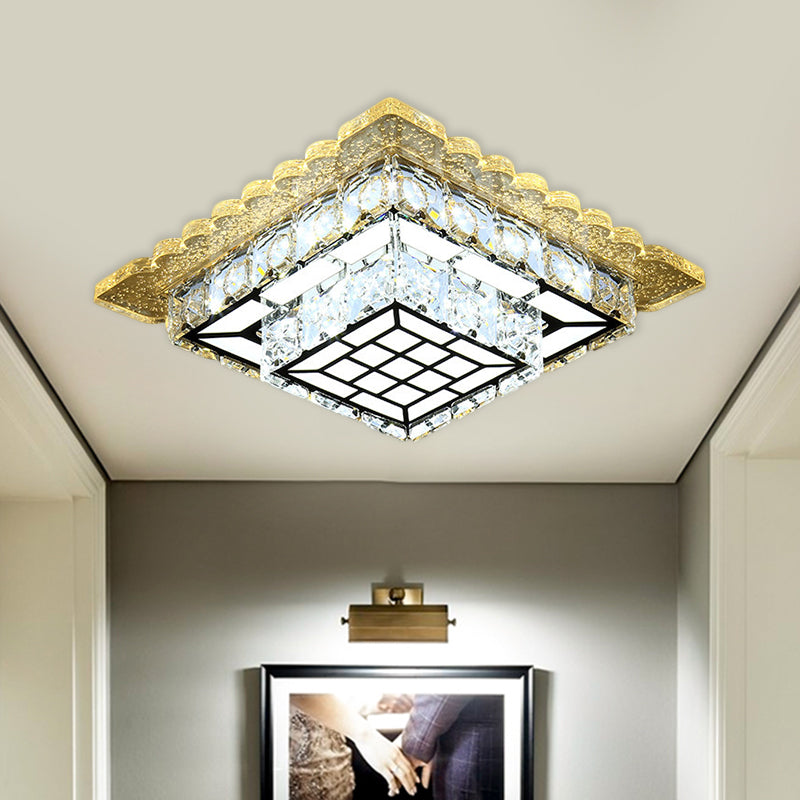 Round/Square Flush Light Fixture Modern Hand-Cut Crystal LED Chrome Ceiling Flush Mount for Balcony Clearhalo 'Ceiling Lights' 'Close To Ceiling Lights' 'Close to ceiling' 'Flush mount' Lighting' 1427427