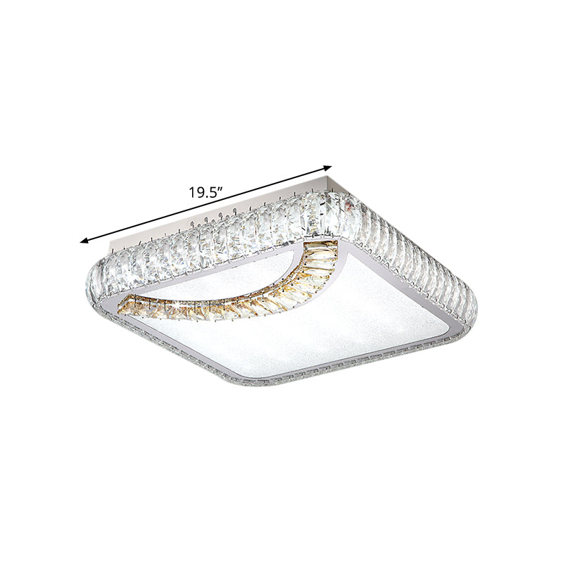 Square/Round LED Ceiling Mounted Light Contemporary Beveled Glass Restaurant Flush Mount Lamp in Chrome Clearhalo 'Ceiling Lights' 'Close To Ceiling Lights' 'Close to ceiling' 'Flush mount' Lighting' 1427438