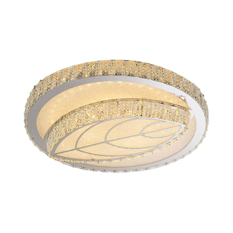 Modern Leave/Circle Flush Light Bevel Cut Glass Sleeping Room LED Ceiling Mounted Fixture in Chrome Clearhalo 'Ceiling Lights' 'Close To Ceiling Lights' 'Close to ceiling' 'Flush mount' Lighting' 1427441