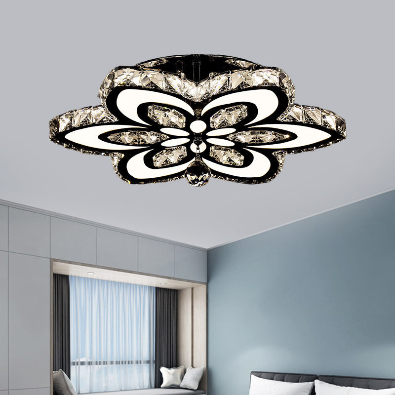 LED Floral Semi Flush Mount Modern Clear/Amber Square-Cut Crystals Ceiling Lighting for Bedroom Clear Clearhalo 'Ceiling Lights' 'Close To Ceiling Lights' 'Close to ceiling' 'Semi-flushmount' Lighting' 1427457