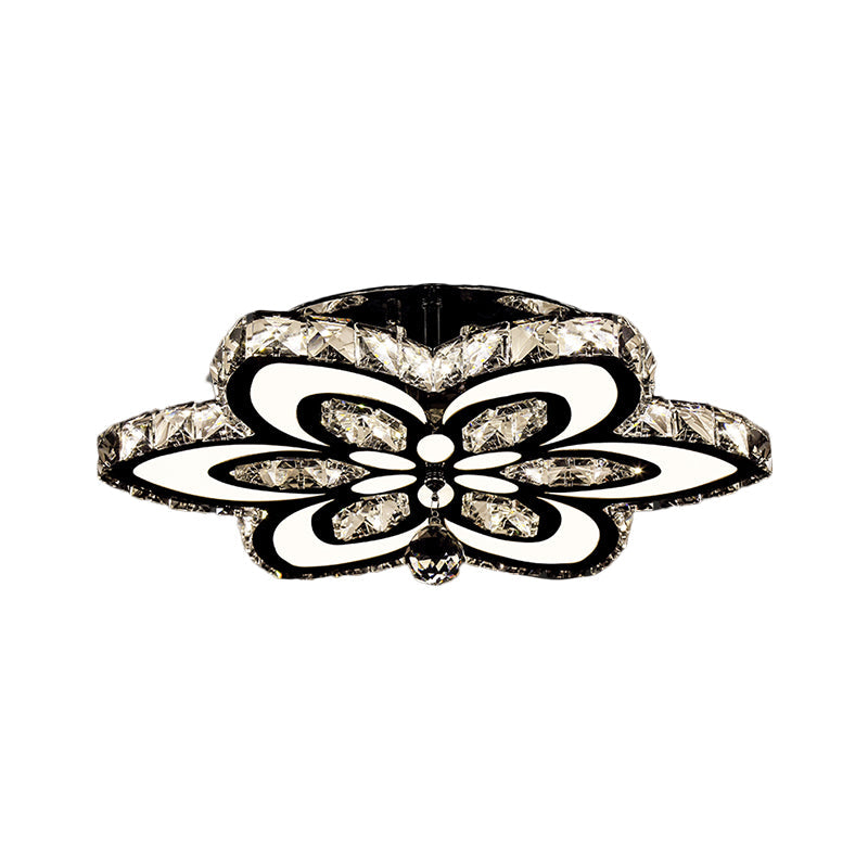 LED Floral Semi Flush Mount Modern Clear/Amber Square-Cut Crystals Ceiling Lighting for Bedroom Clearhalo 'Ceiling Lights' 'Close To Ceiling Lights' 'Close to ceiling' 'Semi-flushmount' Lighting' 1427459