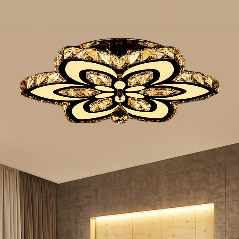 LED Floral Semi Flush Mount Modern Clear/Amber Square-Cut Crystals Ceiling Lighting for Bedroom Clearhalo 'Ceiling Lights' 'Close To Ceiling Lights' 'Close to ceiling' 'Semi-flushmount' Lighting' 1427463
