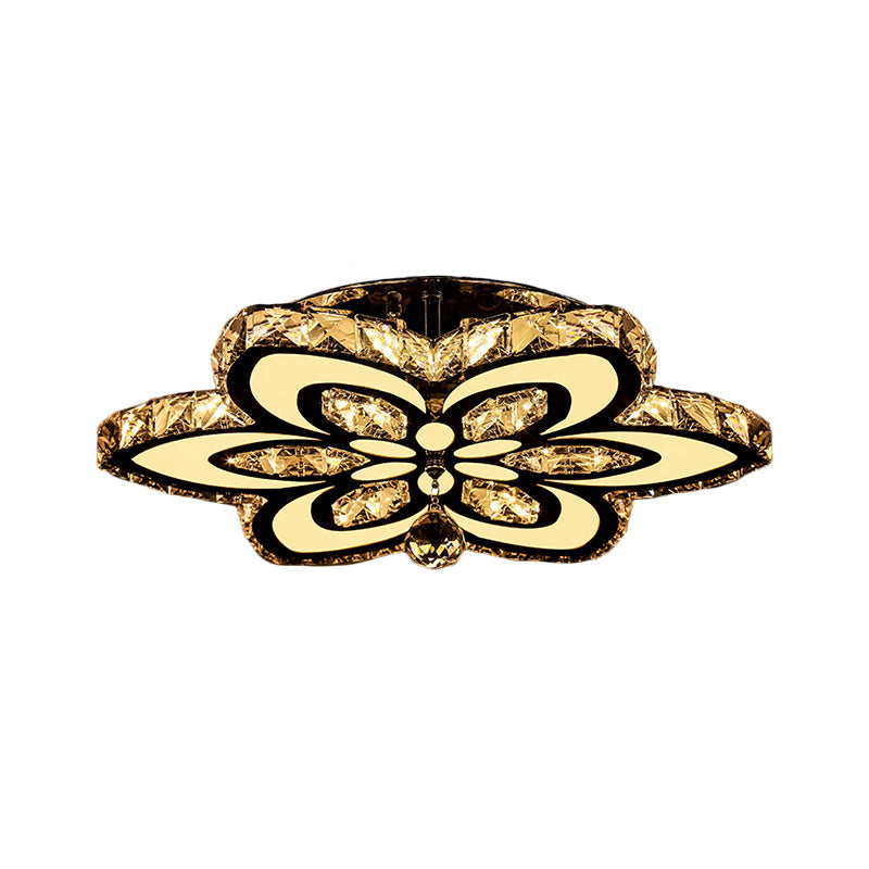 LED Floral Semi Flush Mount Modern Clear/Amber Square-Cut Crystals Ceiling Lighting for Bedroom Clearhalo 'Ceiling Lights' 'Close To Ceiling Lights' 'Close to ceiling' 'Semi-flushmount' Lighting' 1427464