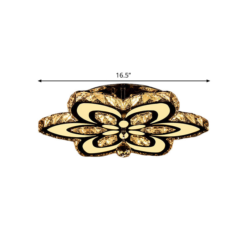 LED Floral Semi Flush Mount Modern Clear/Amber Square-Cut Crystals Ceiling Lighting for Bedroom Clearhalo 'Ceiling Lights' 'Close To Ceiling Lights' 'Close to ceiling' 'Semi-flushmount' Lighting' 1427465