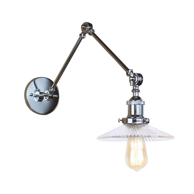 Saucer Living Room Sconce Light Fixture Rustic Style Prismatic Glass 1 Light Black/Silver/Brass Wall Lamp Clearhalo 'Cast Iron' 'Glass' 'Industrial wall lights' 'Industrial' 'Middle century wall lights' 'Modern' 'Tiffany' 'Traditional wall lights' 'Wall Lamps & Sconces' 'Wall Lights' Lighting' 142824
