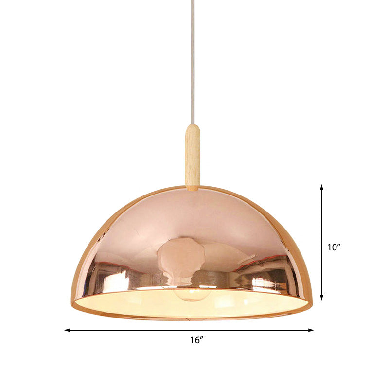 12"/16" W 1 Light Mirrored Pendant Lighting with Dome Shade Metallic Retro Style Living Room Hanging Lamp in Rose Gold Clearhalo 'Ceiling Lights' 'Modern Pendants' 'Modern' 'Pendant Lights' 'Pendants' Lighting' 142904