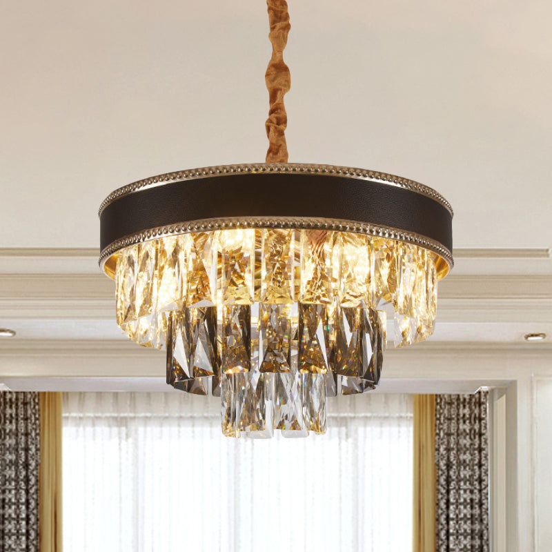 Tapered Suspension Pendant Light Modern Crystal Rectangle 6/9 Bulbs 14"/21.5" Wide Black Hanging Chandelier Clearhalo 'Ceiling Lights' 'Chandeliers' 'Clear' 'Industrial' 'Modern Chandeliers' 'Modern' 'Tiffany' 'Traditional Chandeliers' Lighting' 1430938