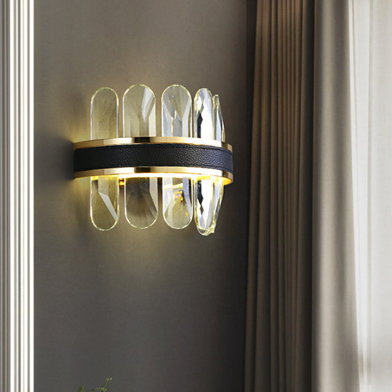 Clear Rectangle-Cut Crystal Half Cylinder Sconce Contemporary LED Wall Mounted Lighting in Black for Bedside Clearhalo 'Modern wall lights' 'Modern' 'Wall Lamps & Sconces' 'Wall Lights' Lighting' 1431064