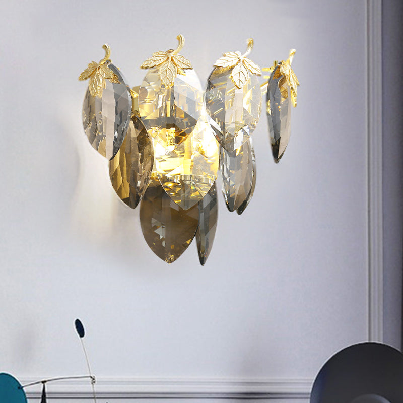 3-Tier Wall Sconce Lighting Modern Style Crystal Block 2-Light Gold Wall Mount Lamp for Study Room Gold Clearhalo 'Modern wall lights' 'Modern' 'Wall Lamps & Sconces' 'Wall Lights' Lighting' 1431067