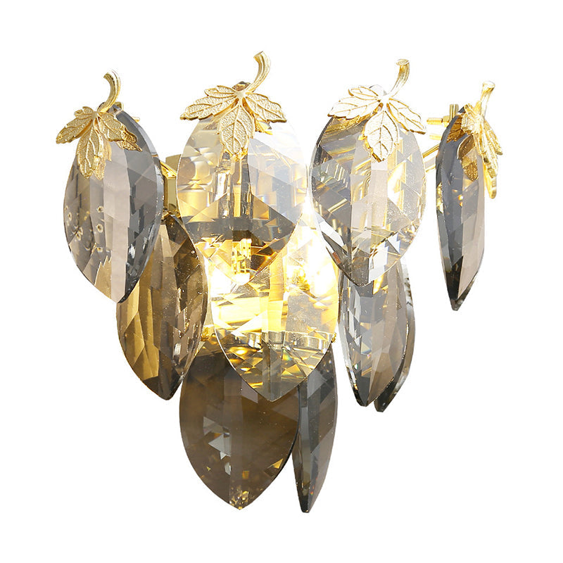 3-Tier Wall Sconce Lighting Modern Style Crystal Block 2-Light Gold Wall Mount Lamp for Study Room Clearhalo 'Modern wall lights' 'Modern' 'Wall Lamps & Sconces' 'Wall Lights' Lighting' 1431069