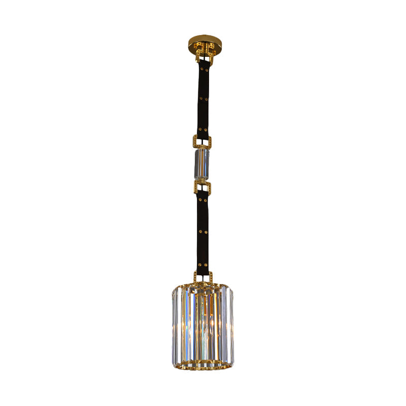 Black Cylinder Shade Hanging Lamp Contemporary Clear Crystal LED Ceiling Pendant Light, 8"/12" Wide Clearhalo 'Ceiling Lights' 'Modern Pendants' 'Modern' 'Pendant Lights' 'Pendants' Lighting' 1431115