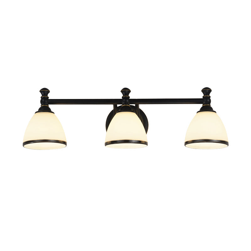 Milky Glass Black Vanity Sconce Tapered 2/3 Lights Retro Style Wall Lighting Idea for Shower Room Clearhalo 'Vanity Lights' 'Wall Lights' Lighting' 1431157