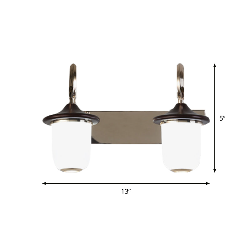 Classic Cylinder Wall Mount Lamp 2/3 Bulbs White Glass Vanity Mirror Light with Scroll Arm in Black Clearhalo 'Vanity Lights' 'Wall Lights' Lighting' 1431173