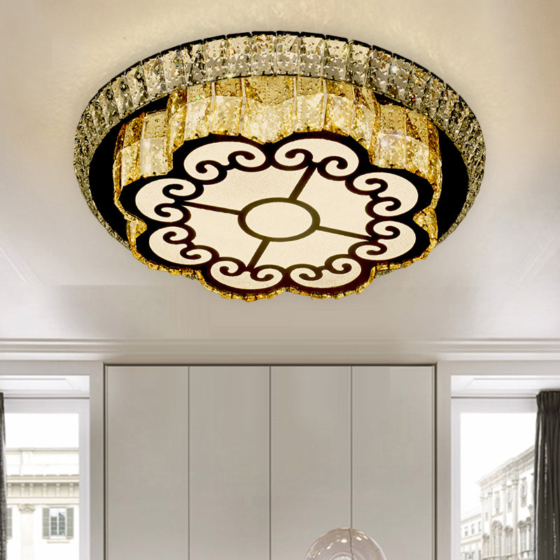Faceted Glass Floral Ceiling Lighting Modern LED Flush Mount Light Fixture in Chrome for Sleeping Room Clearhalo 'Ceiling Lights' 'Close To Ceiling Lights' 'Close to ceiling' 'Flush mount' Lighting' 1431283